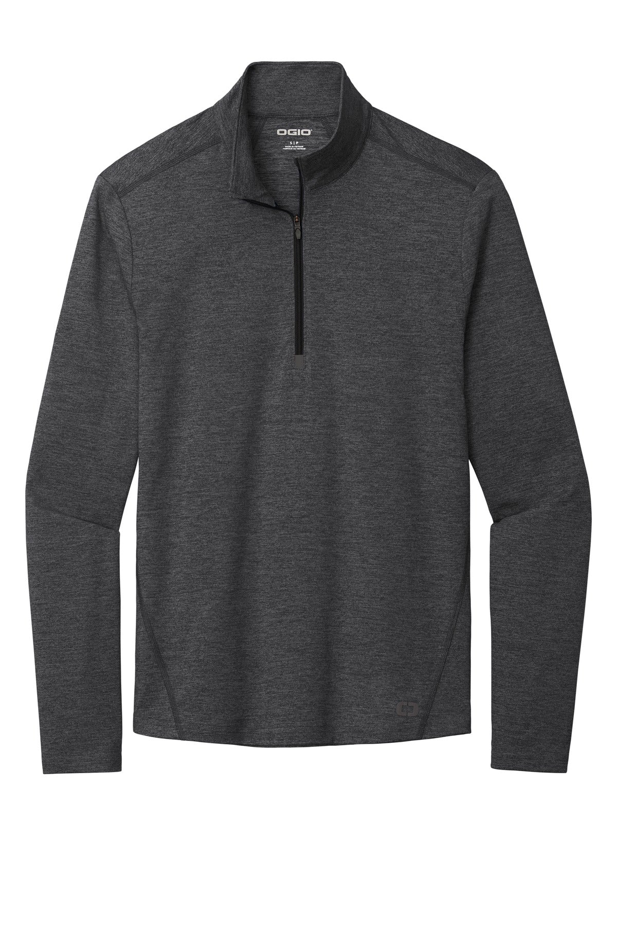 Front View of Blacktop Hthr OGIO Force 1/4-Zip OE341