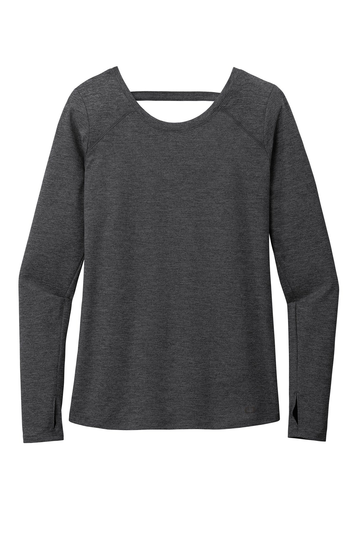 Front View of Blacktop Hthr OGIO Women's Force Long Sleeve Tee LOE340