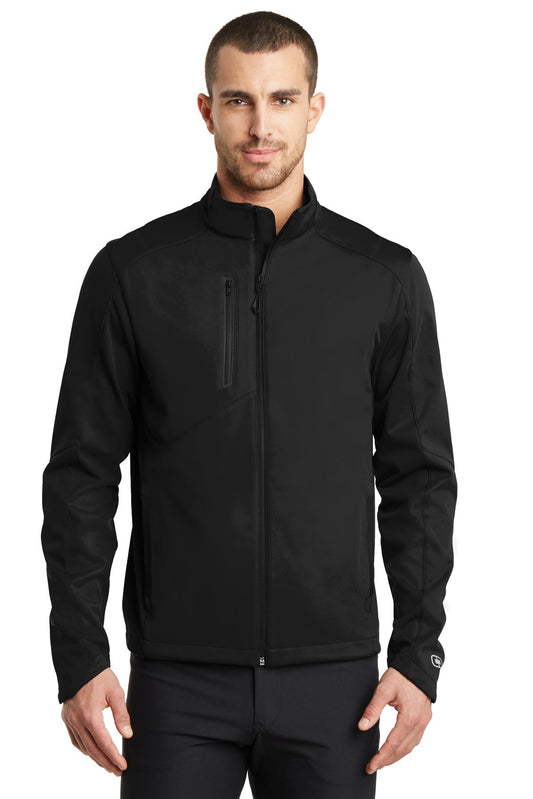 Front View of Blacktop OGIO Crux Soft Shell. OE720