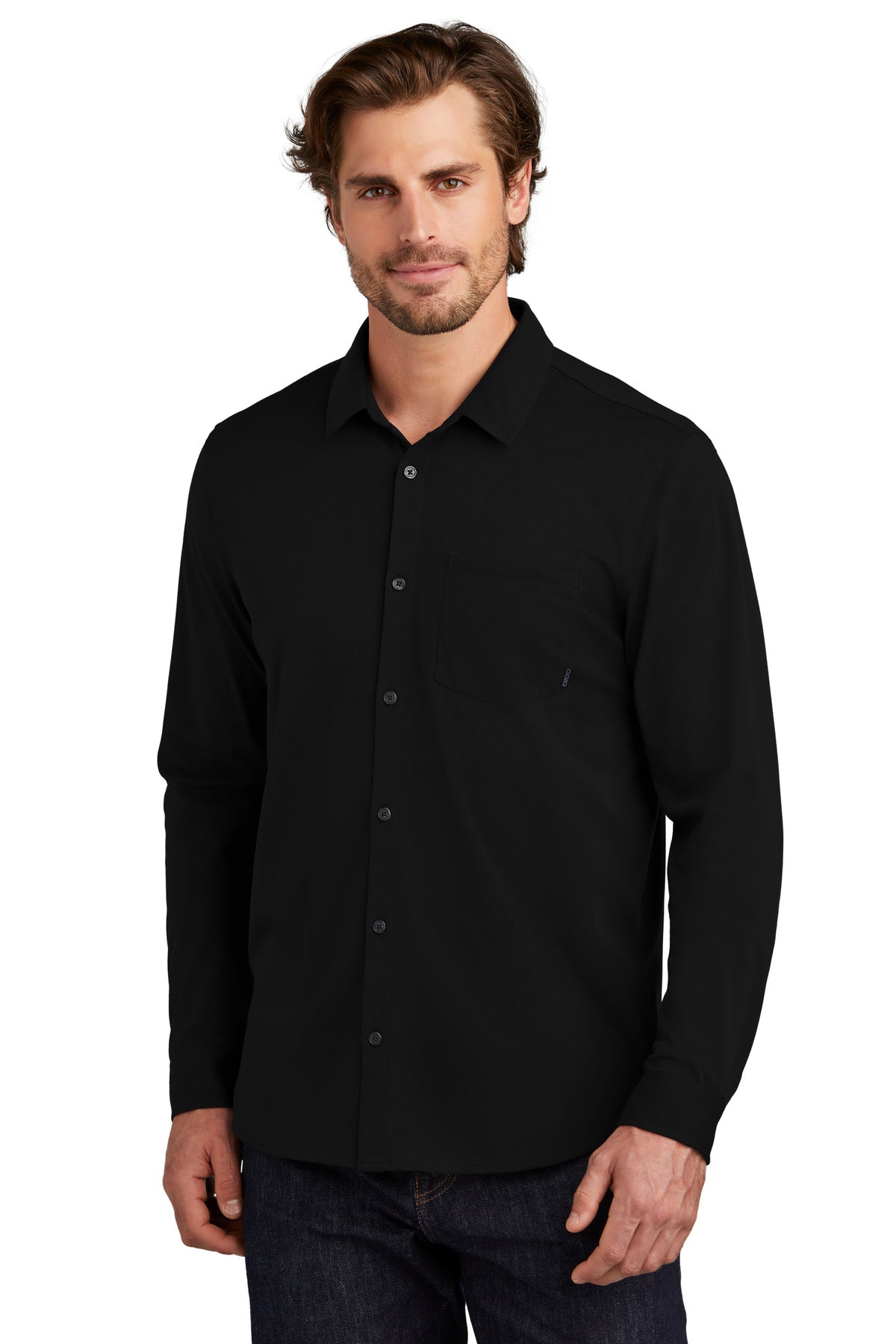 Front View of Blacktop OGIO Extend Long Sleeve Button-Up OG161