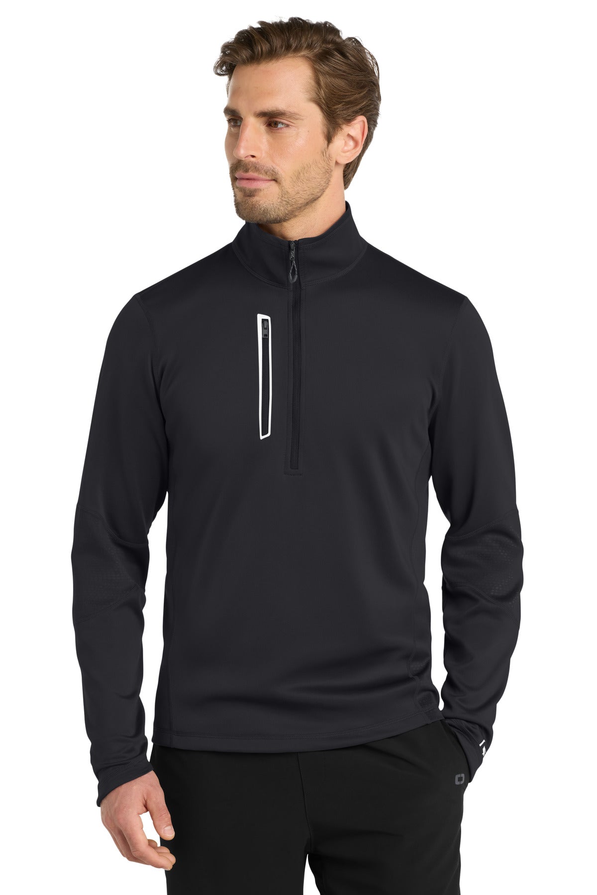 Front View of Blacktop OGIO Fulcrum 1/4-Zip. OE701