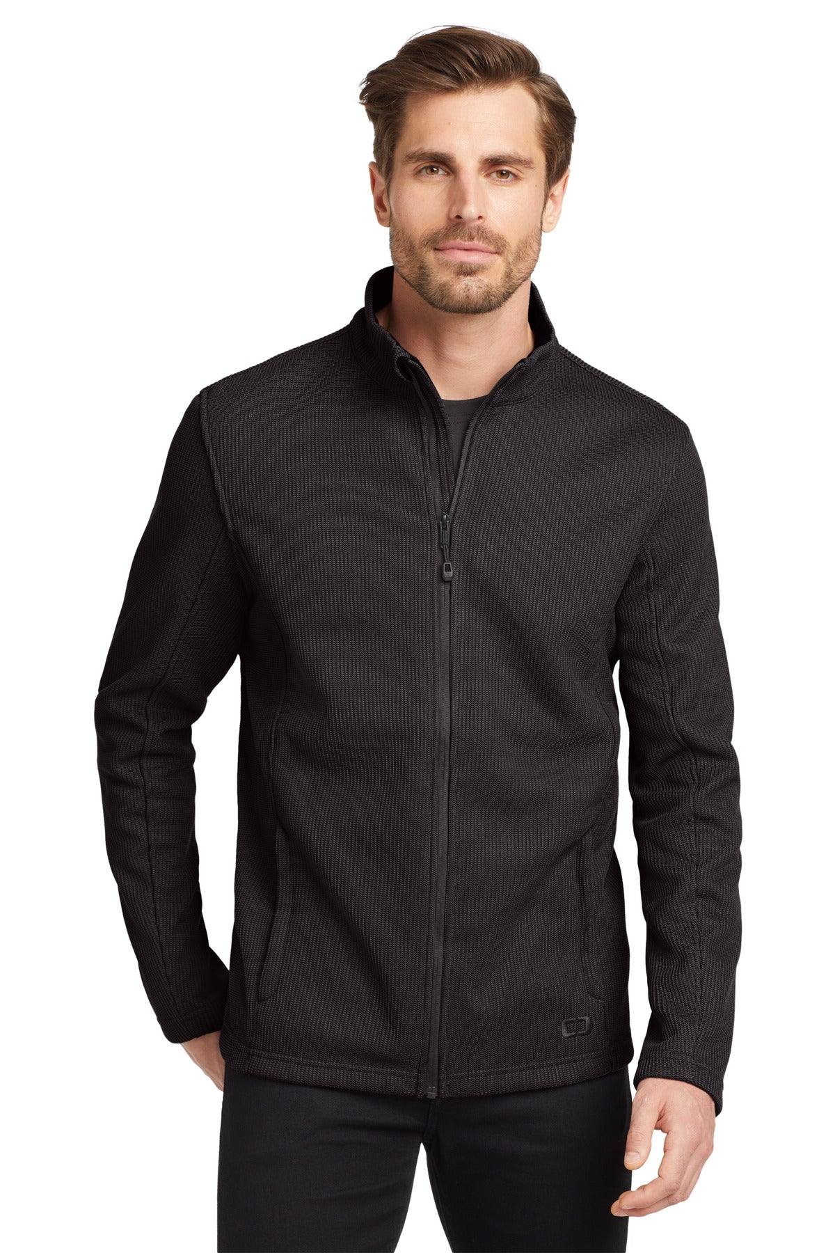 Front View of Blacktop OGIO Grit Fleece Jacket. OG727