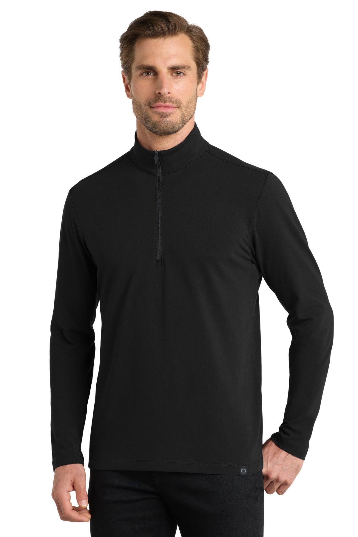 Front View of Blacktop OGIO Limit 1/4-Zip. OG139