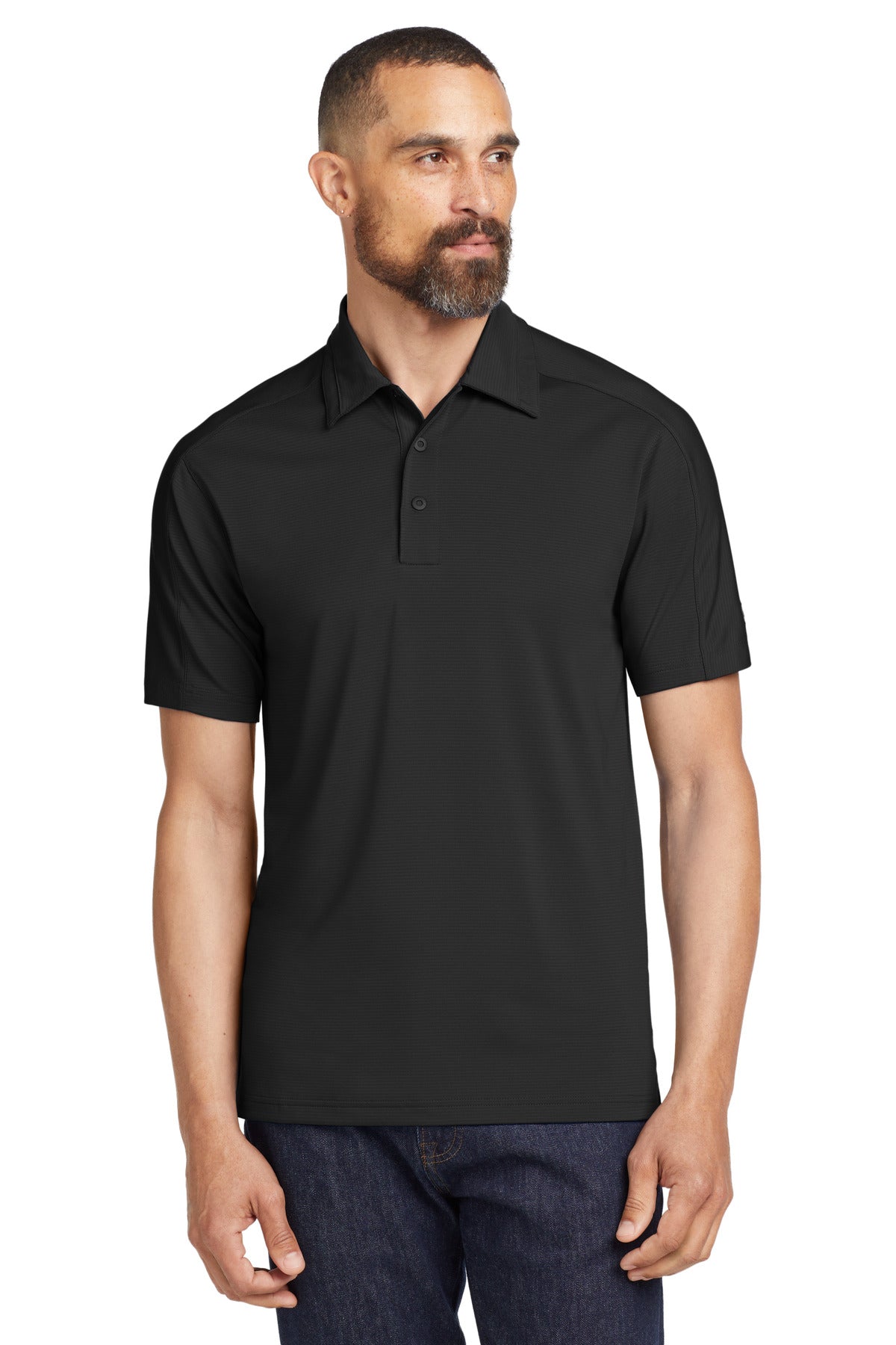 Front View of Blacktop OGIO Linear Polo. OG1030