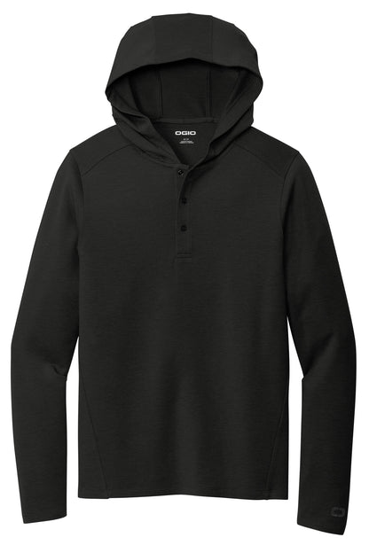 Front View of Blacktop OGIO Luuma Flex Hooded Henley OG826