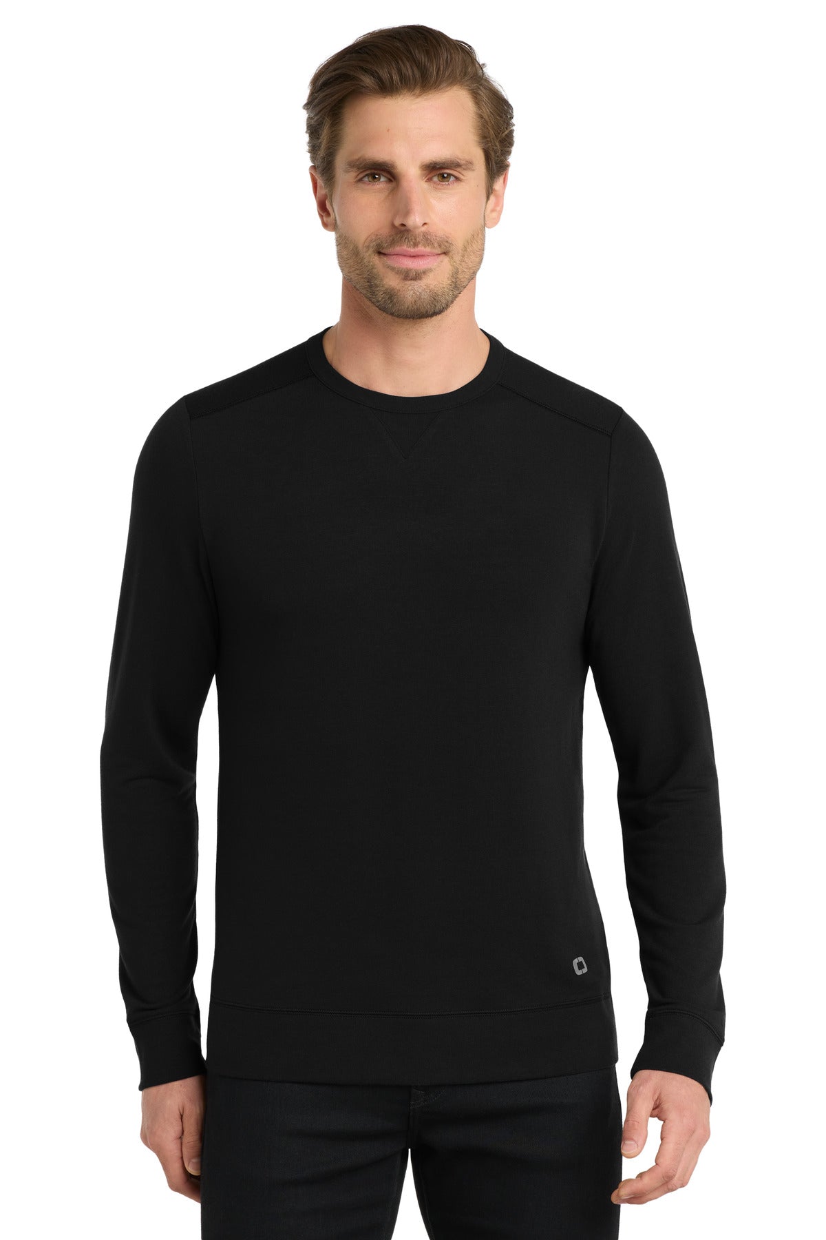 Front View of Blacktop OGIO Luuma Flex Long Sleeve Crew OG825
