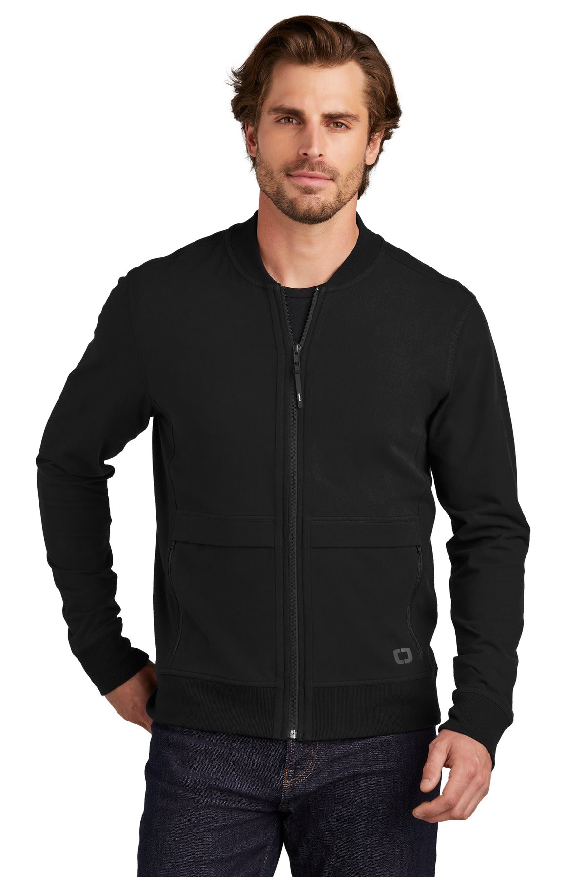 Front View of Blacktop OGIO Outstretch Full-Zip OG830