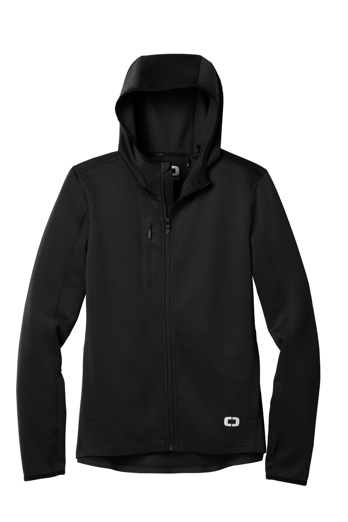 Front View of Blacktop OGIO Stealth Full-Zip Jacket. OE728