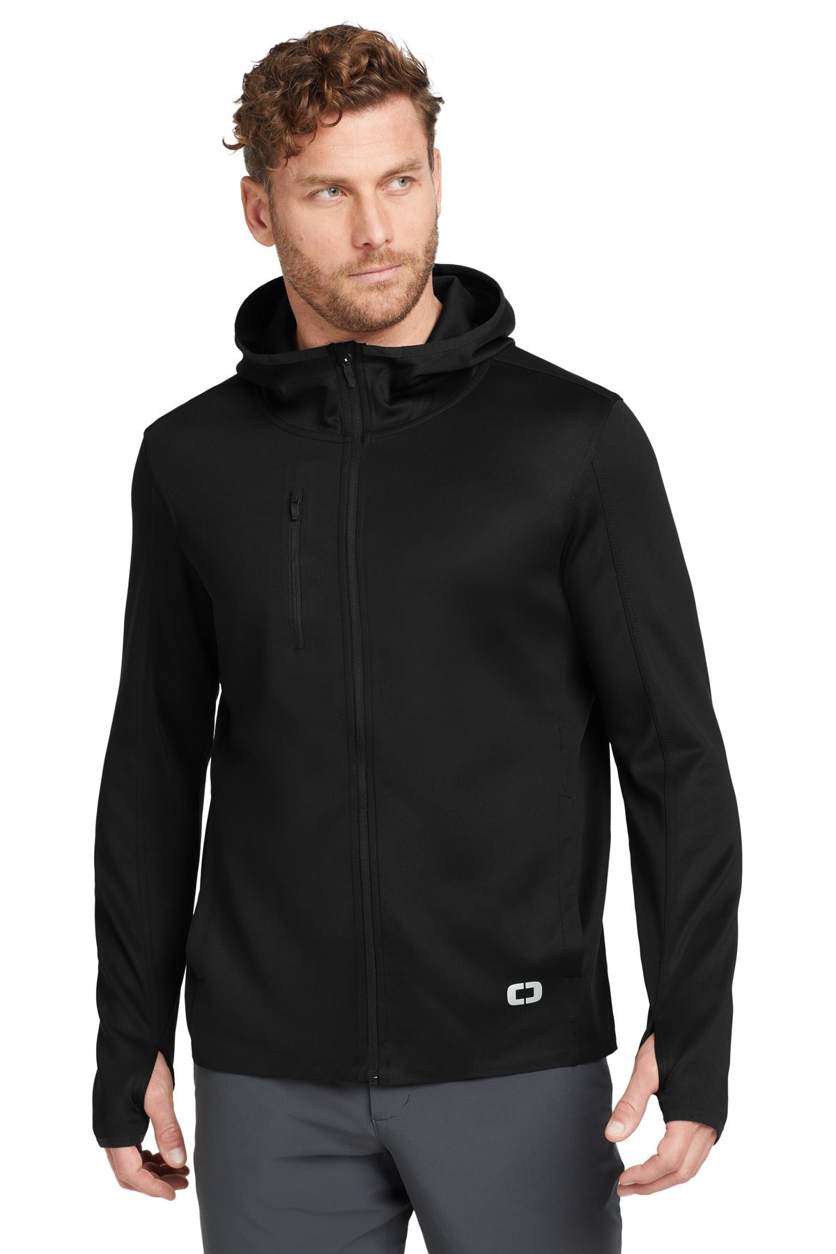 Front View of Blacktop OGIO Stealth Full-Zip Jacket. OE728