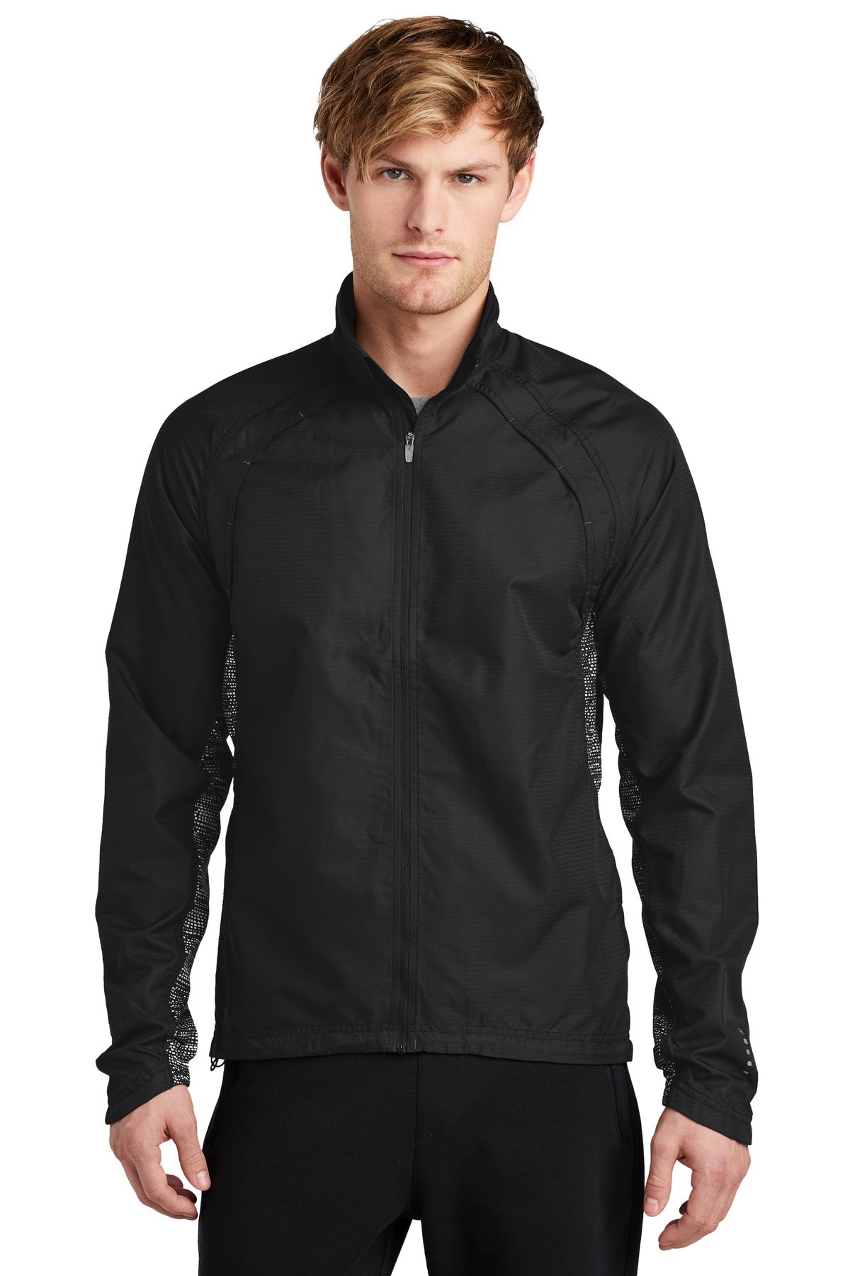 Front View of Blacktop OGIO Trainer Jacket. OE710