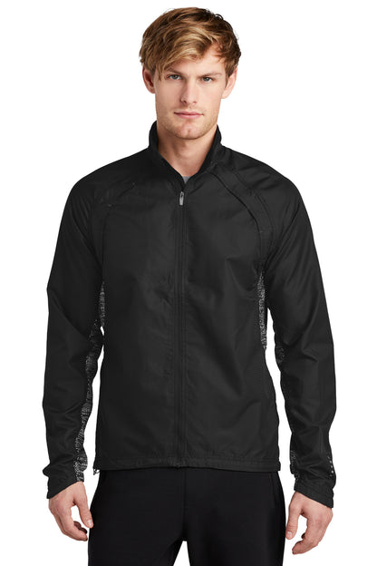 Front View of Blacktop OGIO Trainer Jacket. OE710