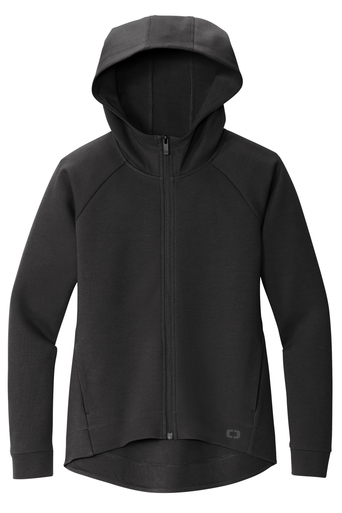Front View of Blacktop OGIO Women's Bolt Full-Zip Hoodie LOG850