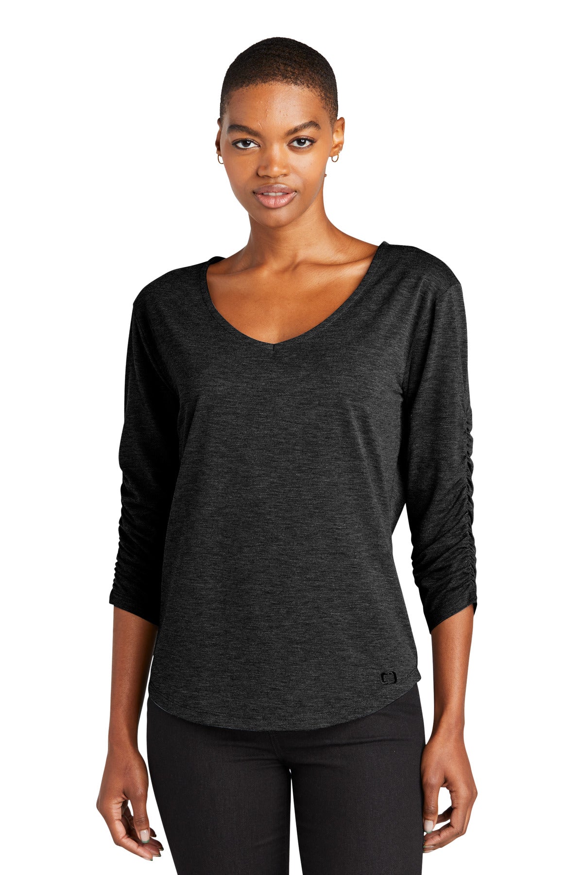 Front View of Blacktop OGIO Women's Evolution V-Neck LOG148
