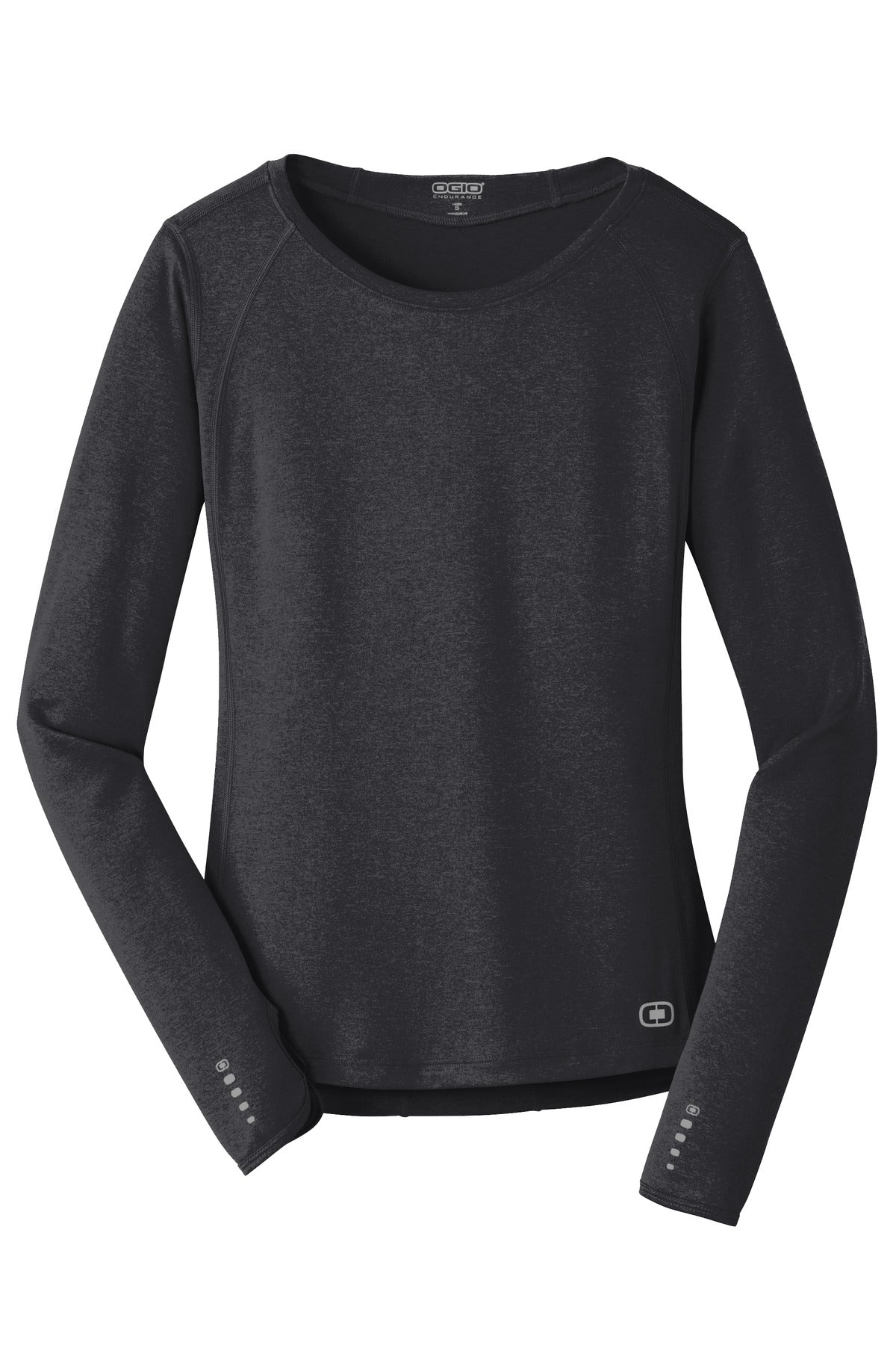Front View of Blacktop OGIO Women's Long Sleeve Pulse Crew. LOE321