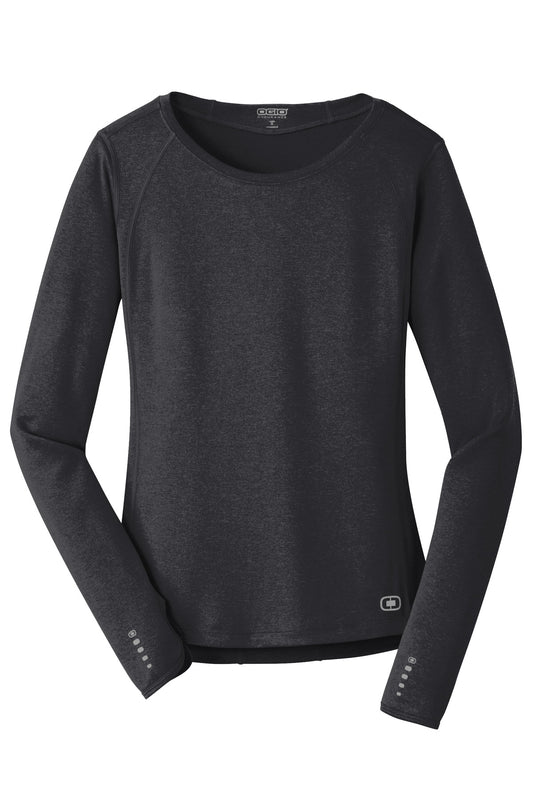 Front View of Blacktop OGIO Women's Long Sleeve Pulse Crew. LOE321