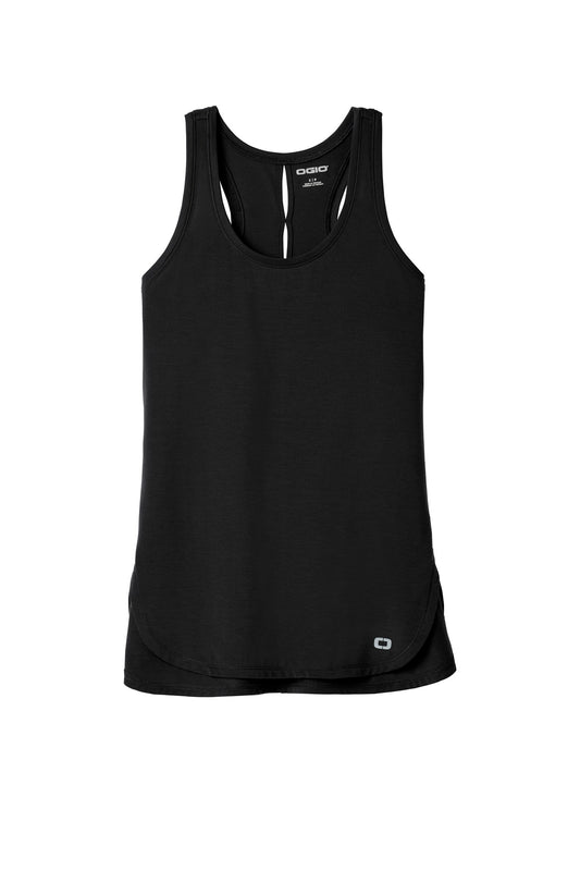 Front View of Blacktop OGIO Women's Luuma Tank. LOG801