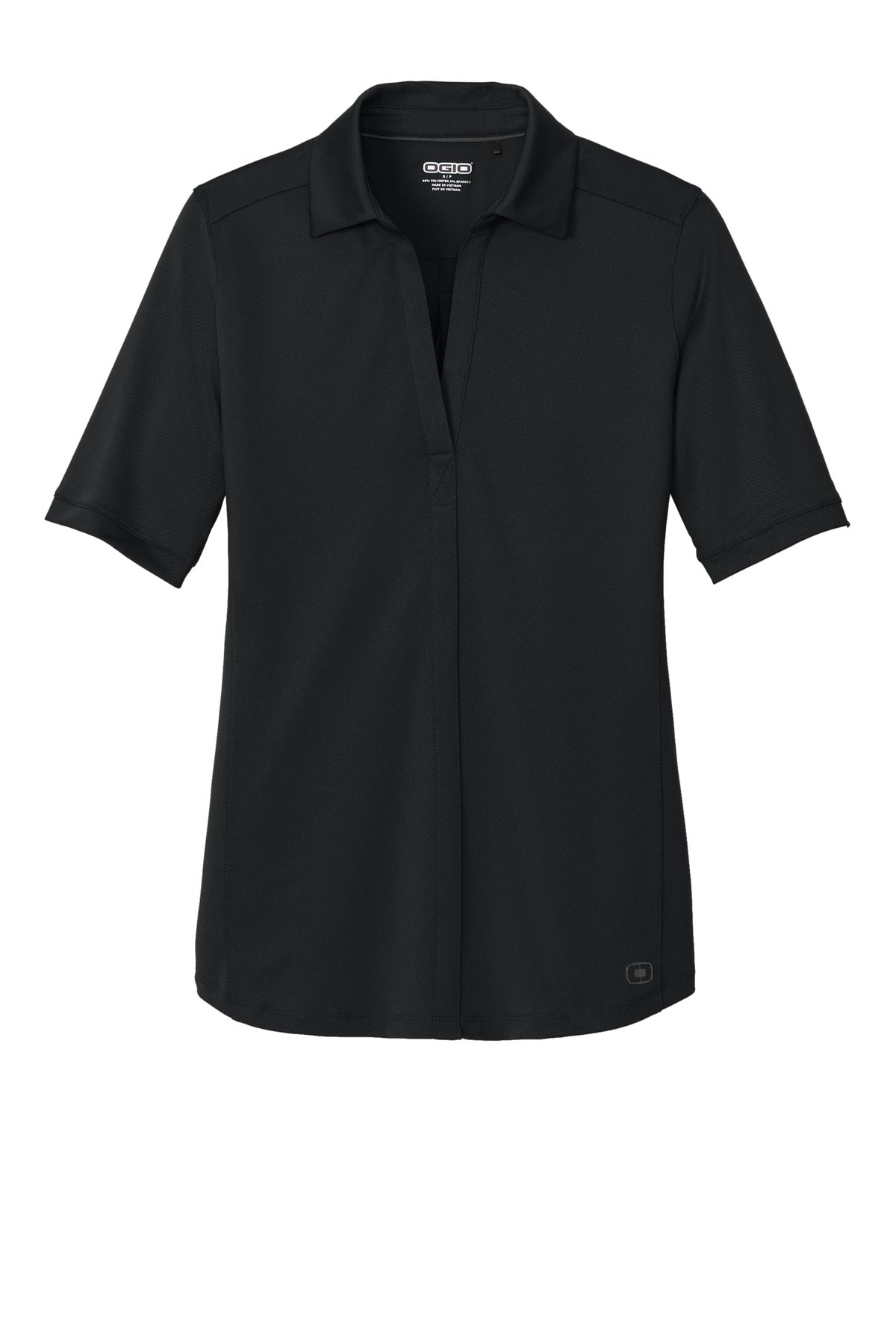 Front View of Blacktop OGIO Women's Metro Polo. LOG130