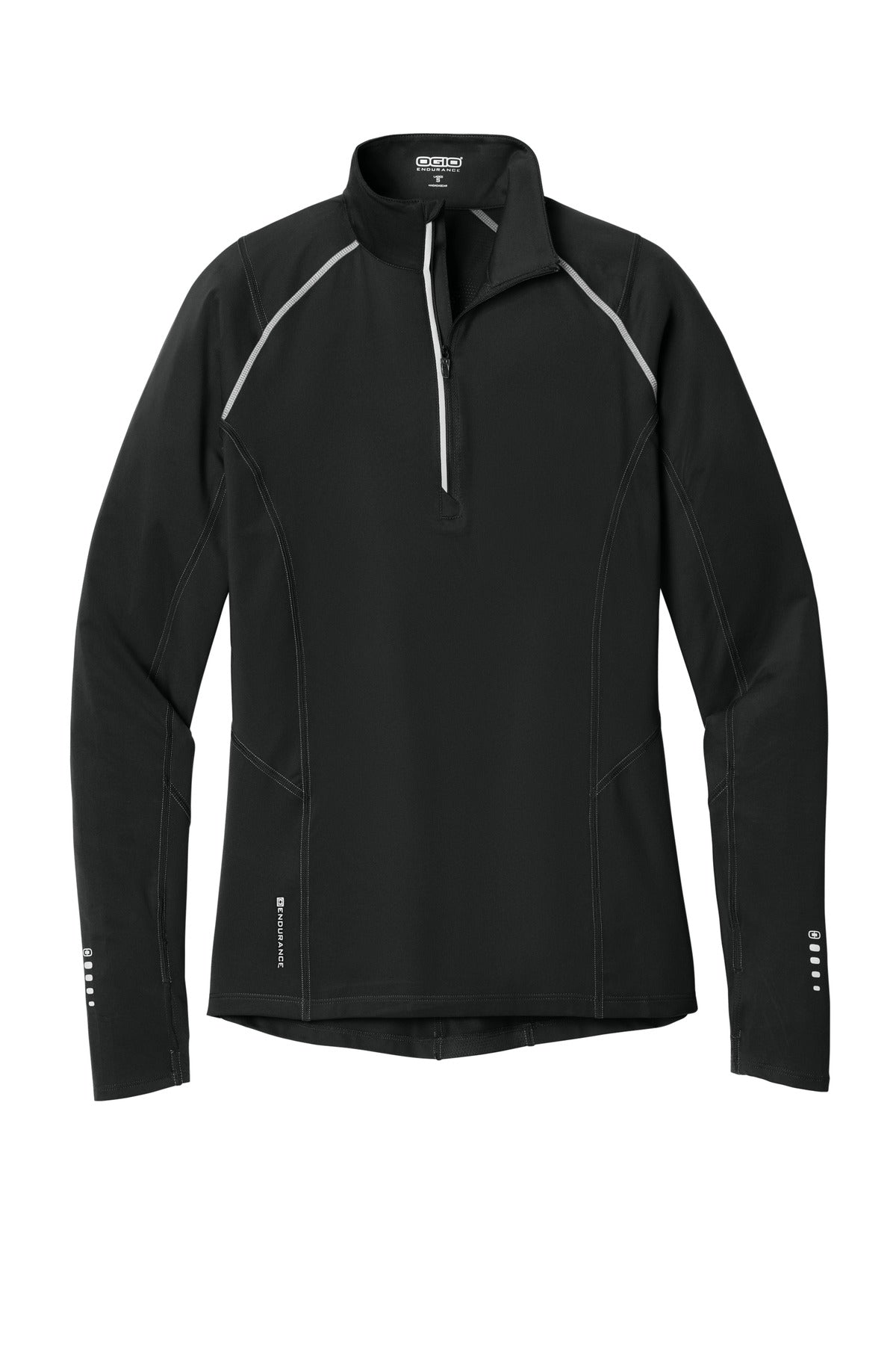 Front View of Blacktop OGIO Women's Nexus 1/4-Zip Pullover. LOE335