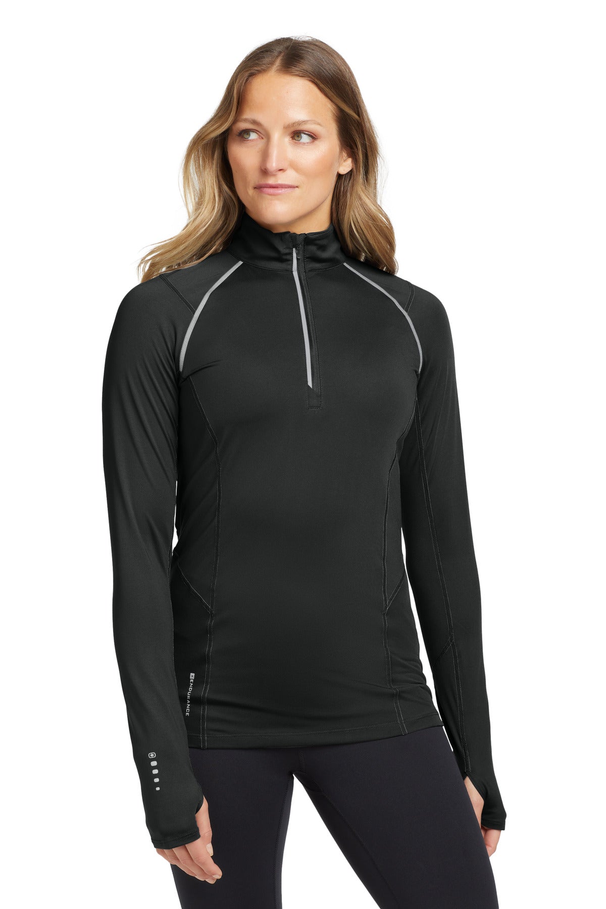 Front View of Blacktop OGIO Women's Nexus 1/4-Zip Pullover. LOE335
