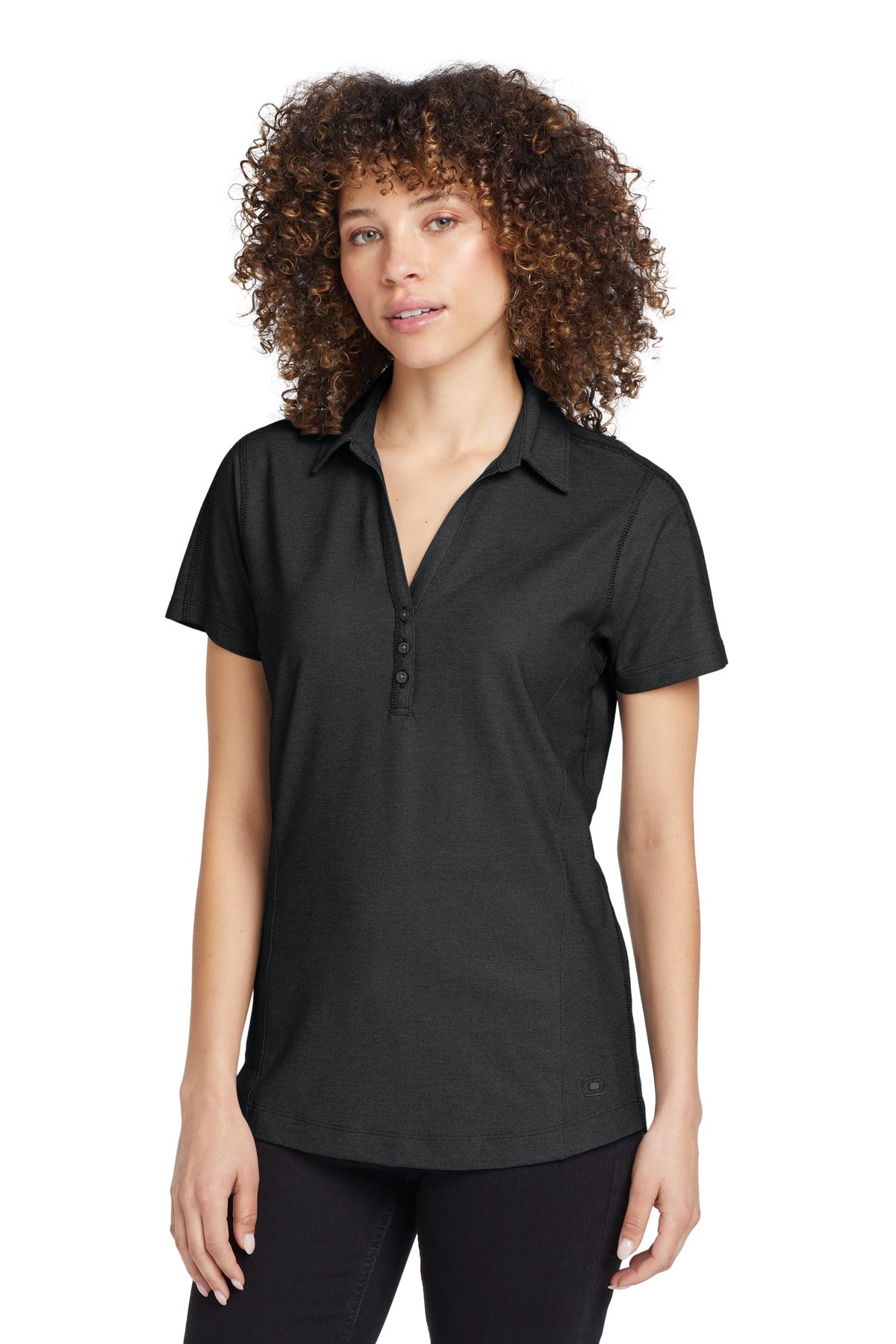 Front View of Blacktop OGIO Women's Onyx Polo. LOG126