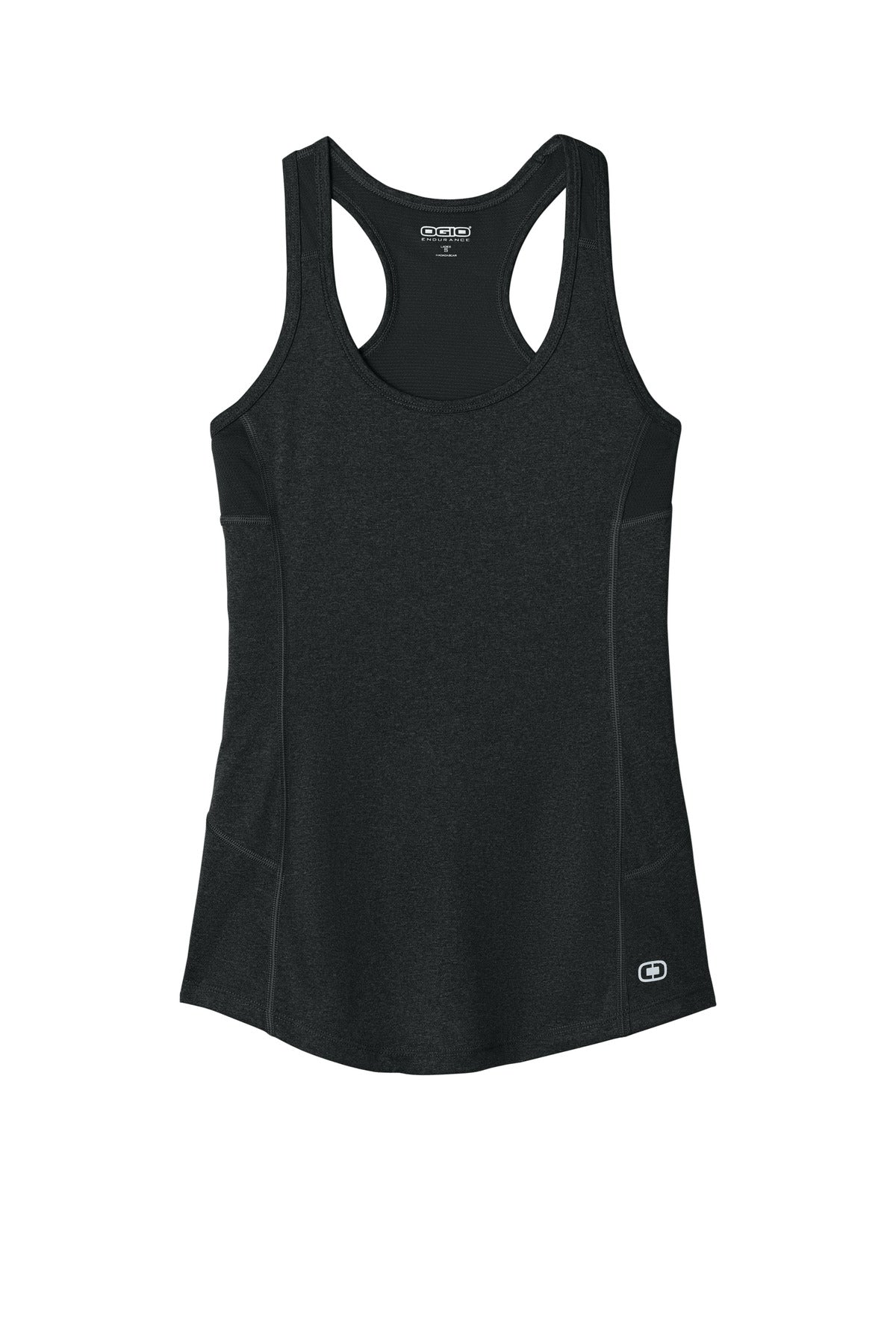 Front View of Blacktop OGIO Women's Racerback Pulse Tank. LOE322