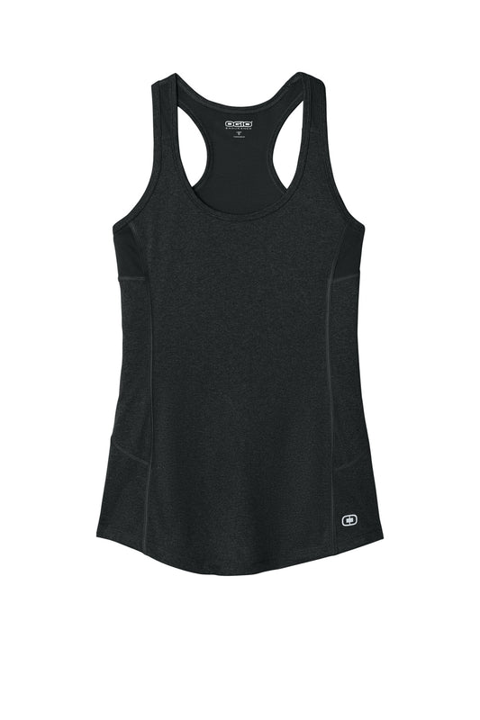Front View of Blacktop OGIO Women's Racerback Pulse Tank. LOE322