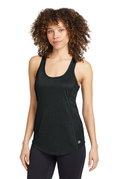 Front View of Blacktop OGIO Women's Racerback Pulse Tank. LOE322
