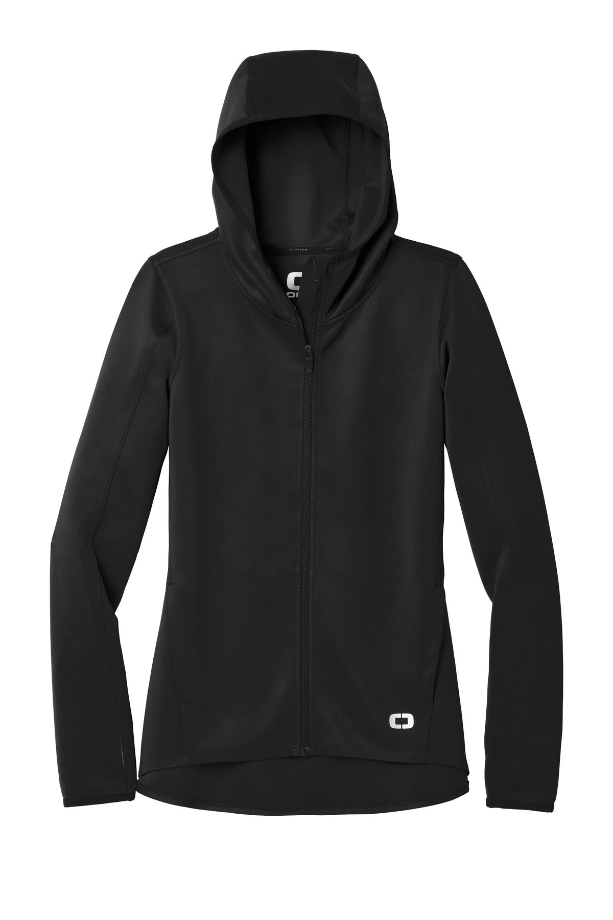 Front View of Blacktop OGIO Women's Stealth Full-Zip Jacket. LOE728