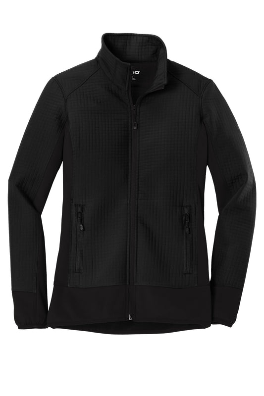 Front View of Blacktop OGIO Women's Trax Jacket. LOG726