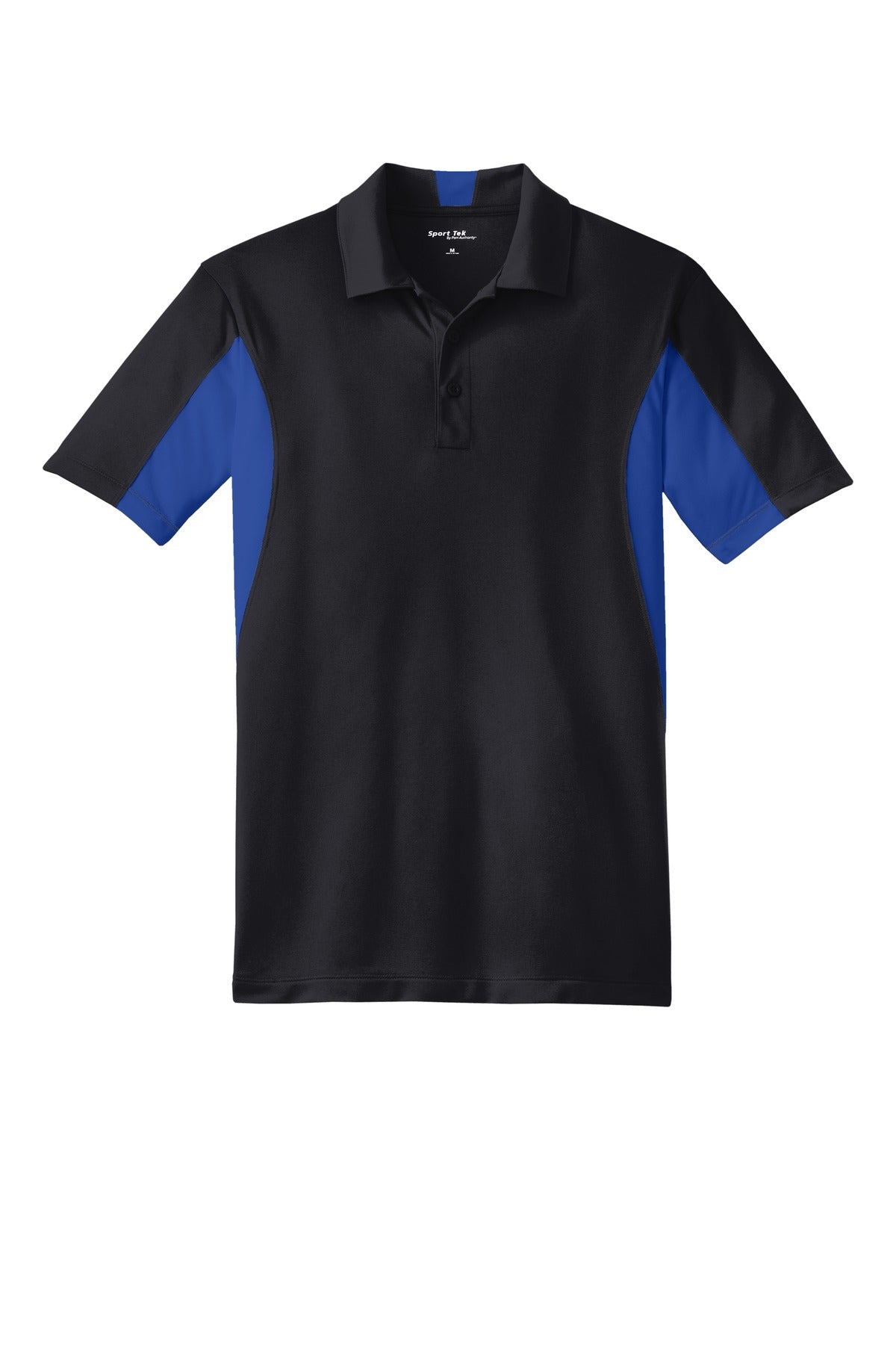 Front View of Black/Tr Royal Sport-Tek Tall Side Blocked Micropique Sport-Wick Polo. TST655