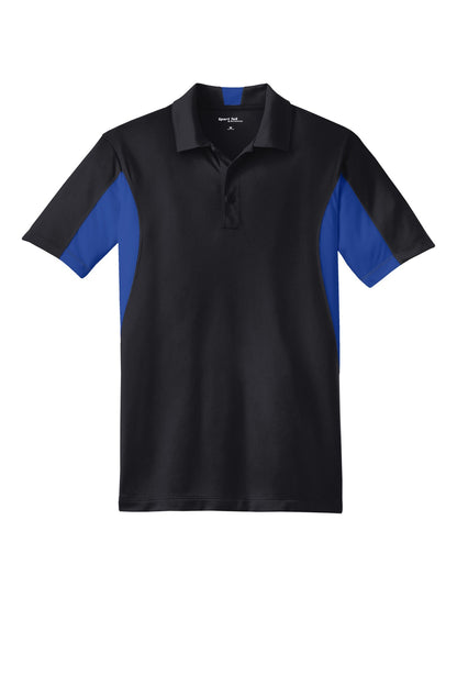 Front View of Black/Tr Royal Sport-Tek Tall Side Blocked Micropique Sport-Wick Polo. TST655