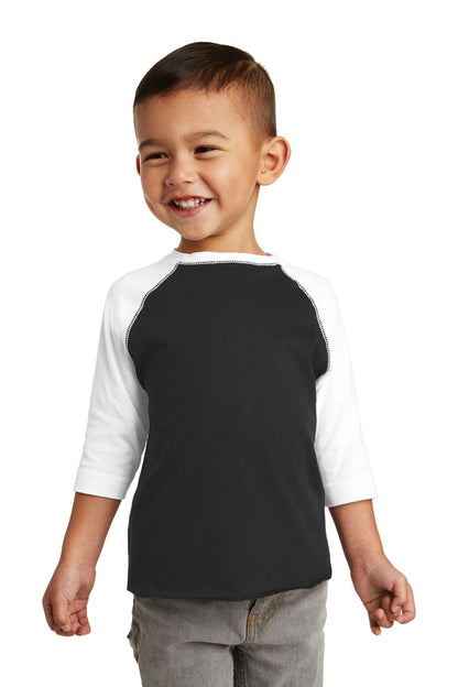 Front View of Black/White DISCONTINUED Rabbit Skins Toddler Baseball Fine Jersey Tee. RS3330