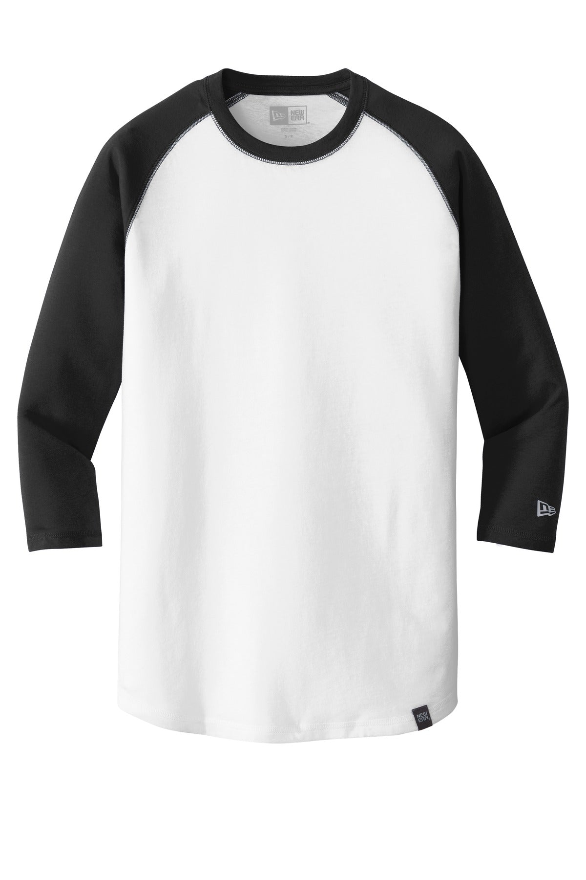 Front View of Black/White New Era Heritage Blend 3/4-Sleeve Baseball Raglan Tee. NEA104