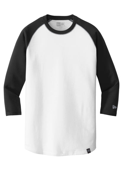 Front View of Black/White New Era Heritage Blend 3/4-Sleeve Baseball Raglan Tee. NEA104
