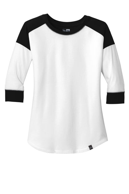 Front View of Black/White New Era Women's Heritage Blend 3/4-Sleeve Baseball Raglan Tee. LNEA104