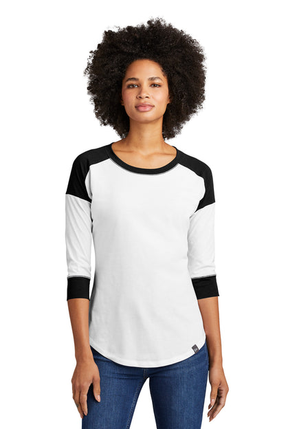 Front View of Black/White New Era Women's Heritage Blend 3/4-Sleeve Baseball Raglan Tee. LNEA104