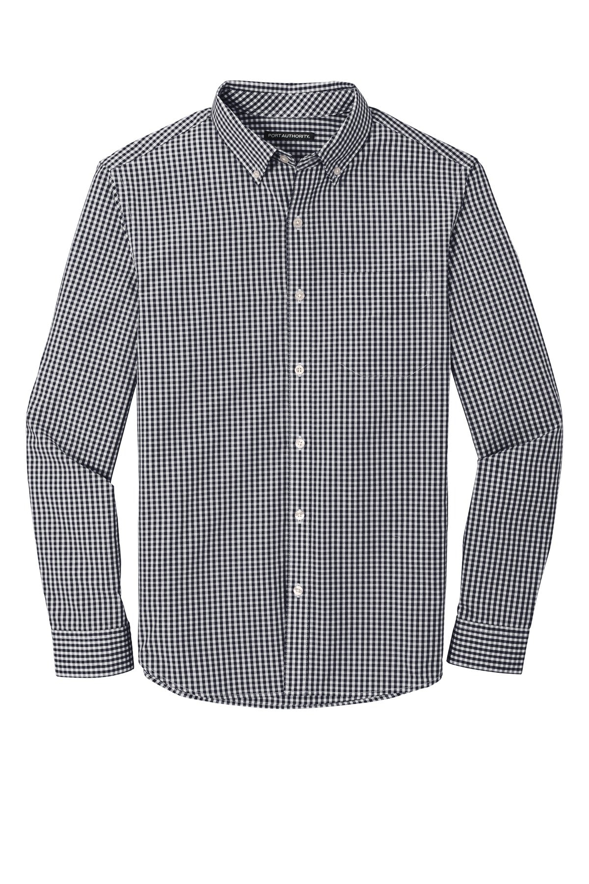 Front View of Black/White Port Authority Broadcloth Gingham Easy Care Shirt W644