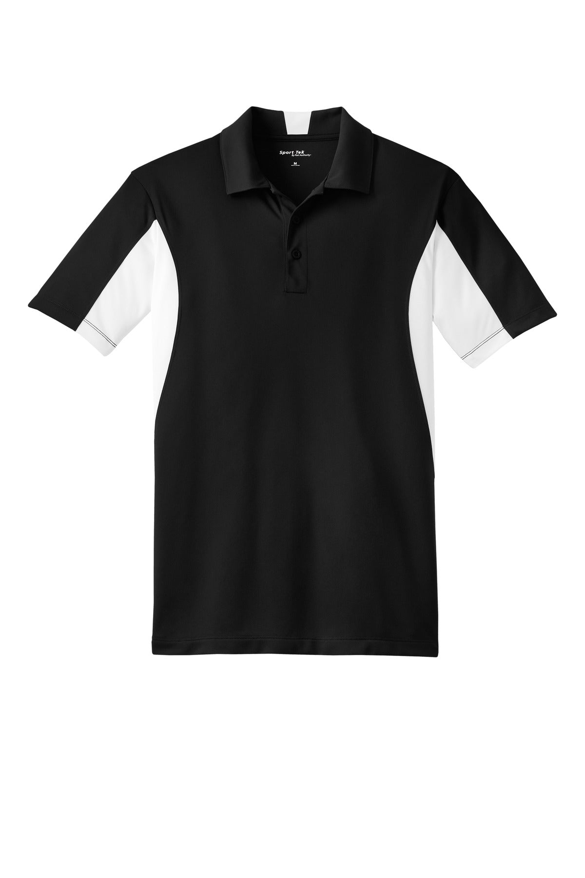 Front View of Black/White Sport-Tek Tall Side Blocked Micropique Sport-Wick Polo. TST655