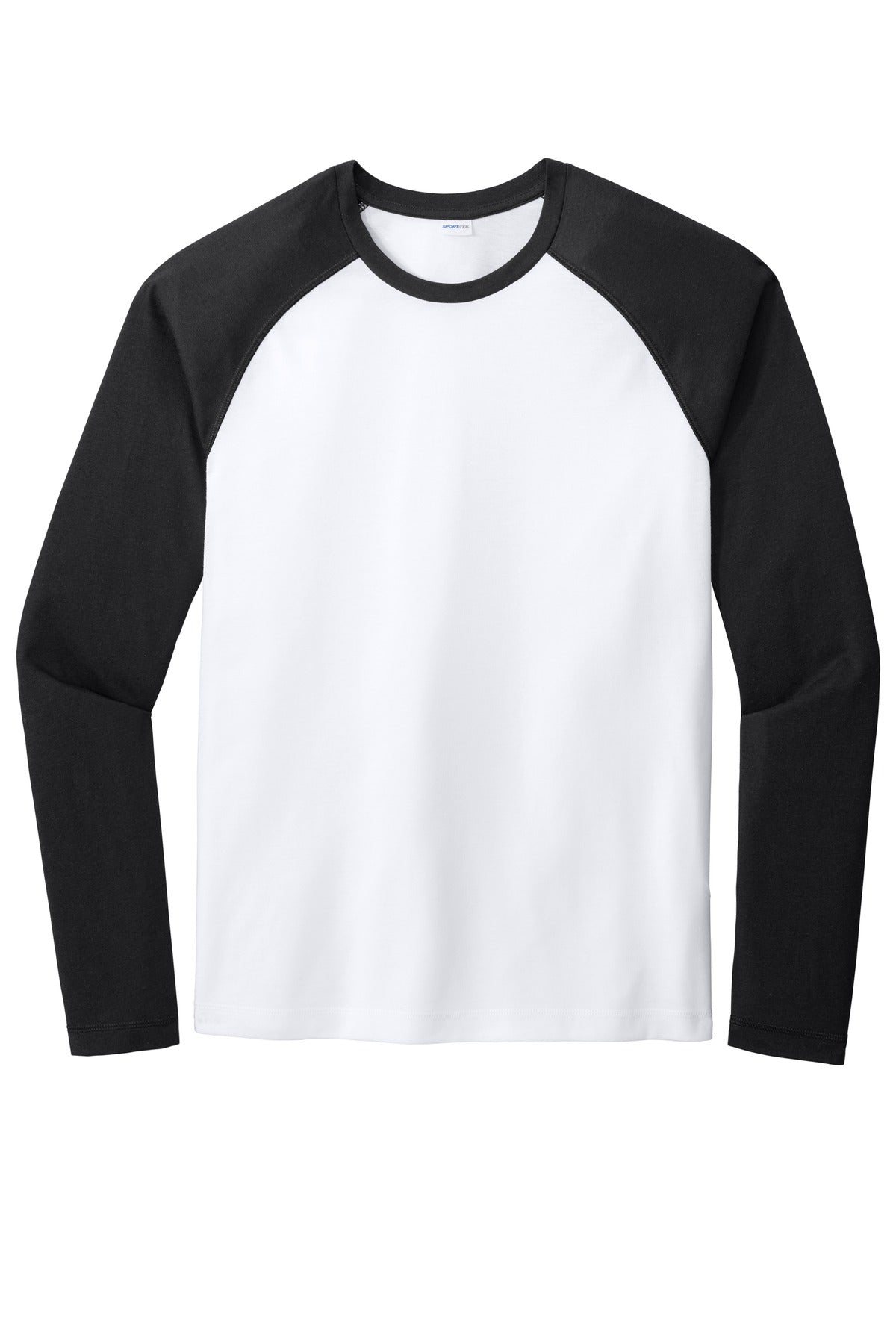 Front View of Blk TS/Wht TS Sport-Tek PosiCharge Long Sleeve Tri-Blend Wicking Raglan Tee ST400LS