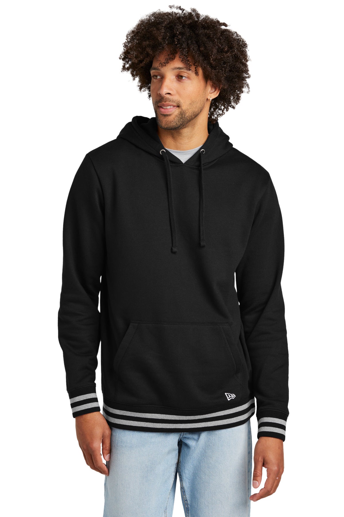 Front View of Blk/AthHtr New Era Comeback Fleece Pullover Hoodie NEA550