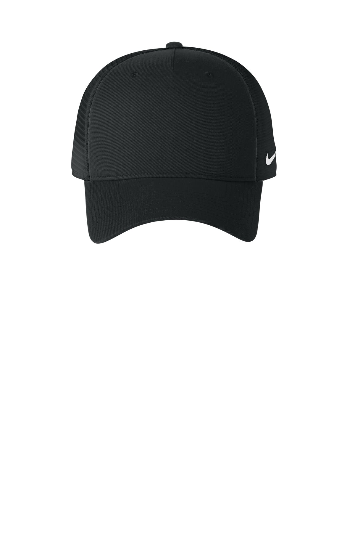 Front View of Blk/Blk Nike Snapback Mesh Trucker Cap NKFN9893
