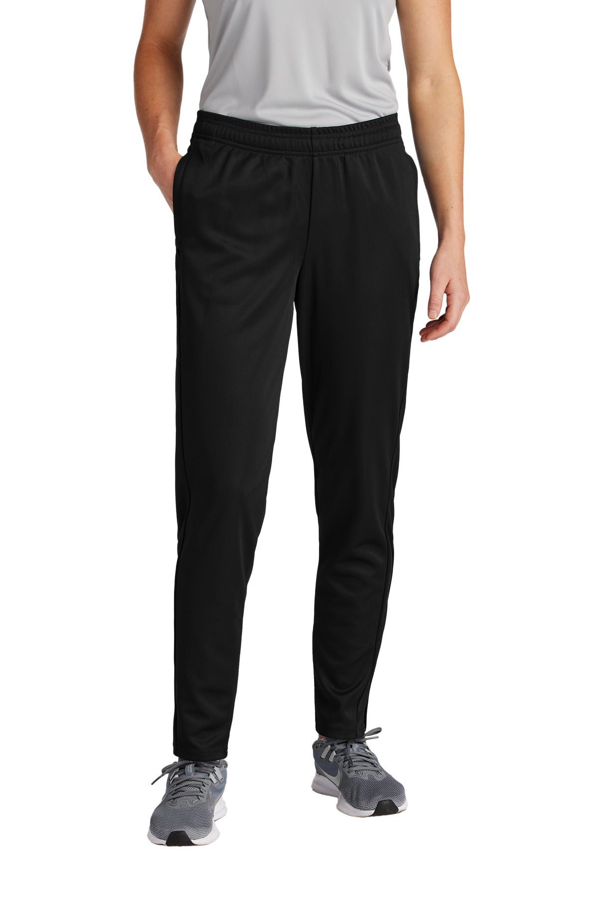 Front View of Blk/Blk Sport-Tek Women's Travel Pant LPST800