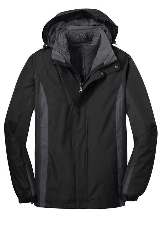 Front View of Blk/Blk/Mag Gy Port Authority Colorblock 3-in-1 Jacket. J321