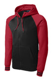 Front View of Blk/Deep Red Sport-Tek Sport-Wick Varsity Fleece Full-Zip Hooded Jacket. ST236