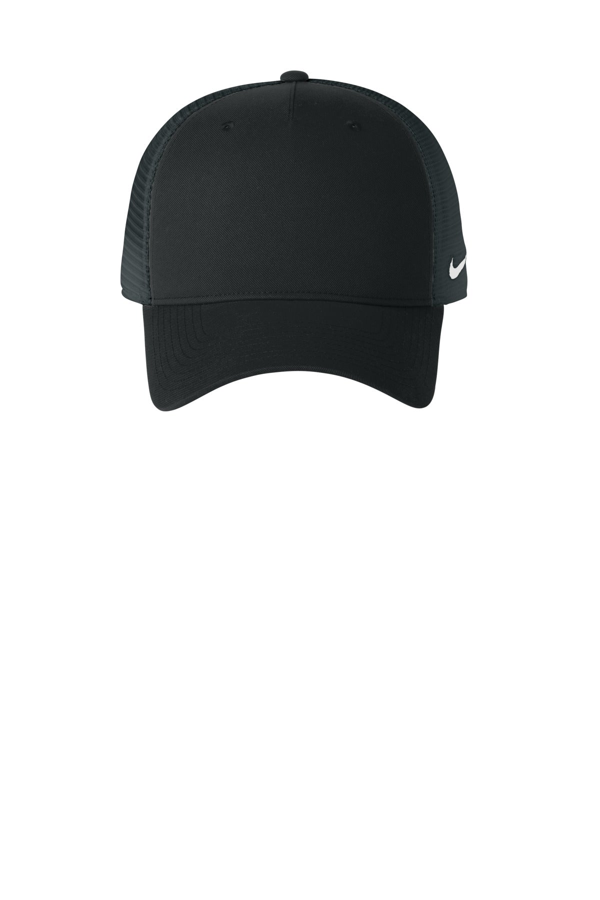 Front View of Blk/DkGrey Nike Snapback Mesh Trucker Cap NKFN9893