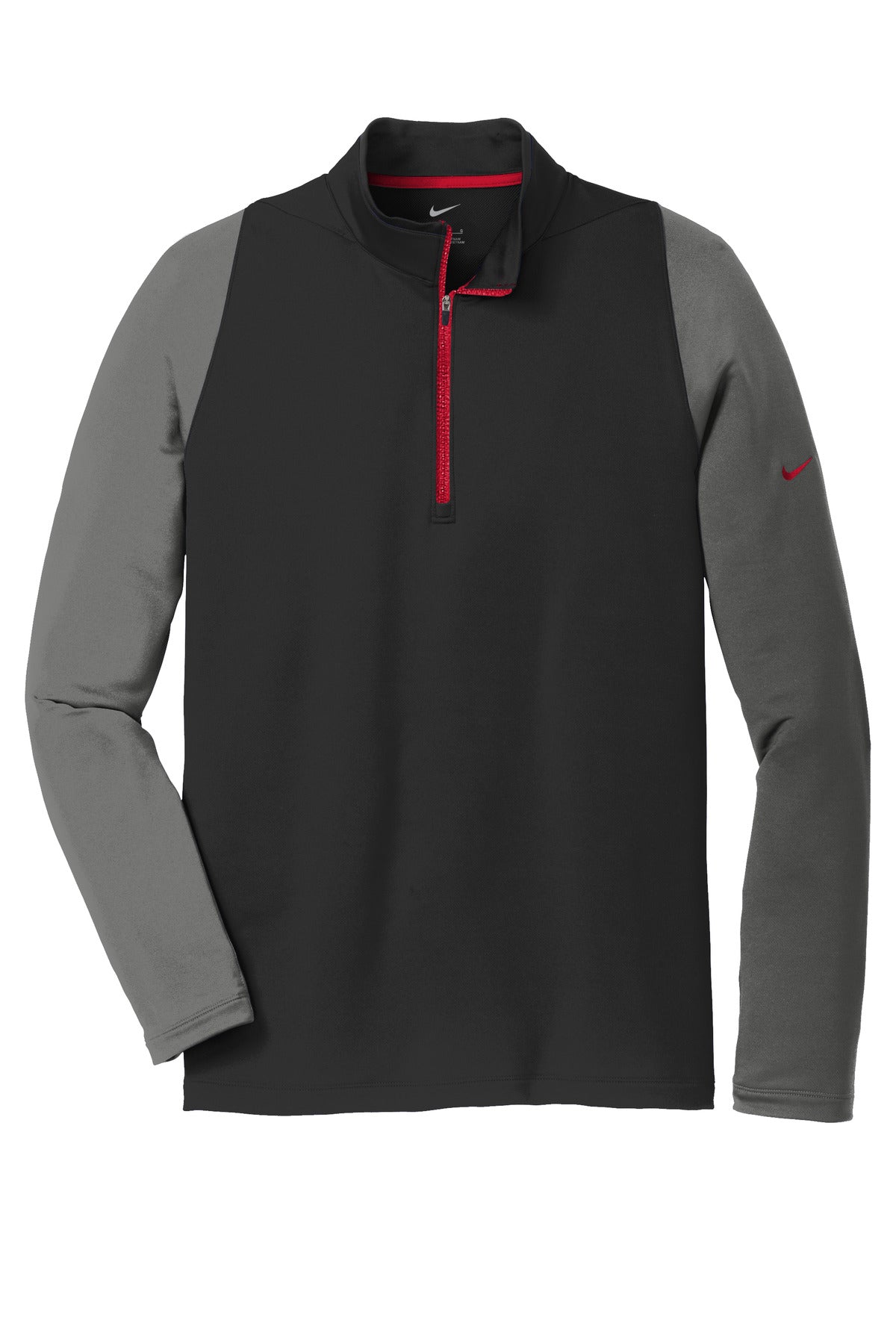 Front View of Blk/DkGy/GymRd Nike Dri-FIT Stretch 1/2-Zip Cover-Up. 779795