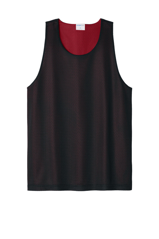Front View of Blk/DpRed Sport-Tek PosiCharge Reversible Mesh Tank ST5000
