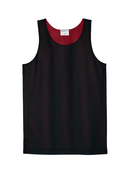 Front View of Blk/DpRed Sport-Tek Youth PosiCharge Reversible Mesh Tank YST5000