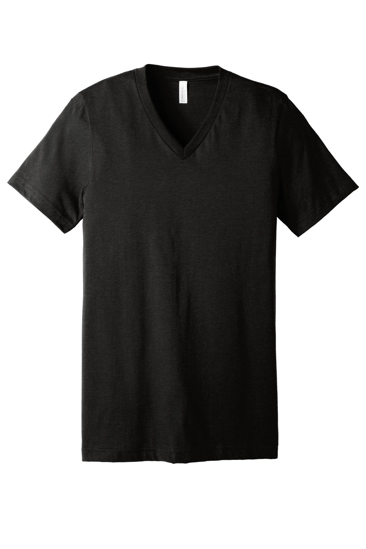 Front View of BlkHthr BELLA+CANVAS Unisex Heather CVC V-Neck Tee BC3005CVC