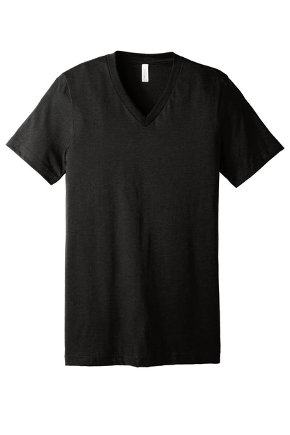 Front View of BlkHthr BELLA+CANVAS Unisex Heather CVC V-Neck Tee BC3005CVC
